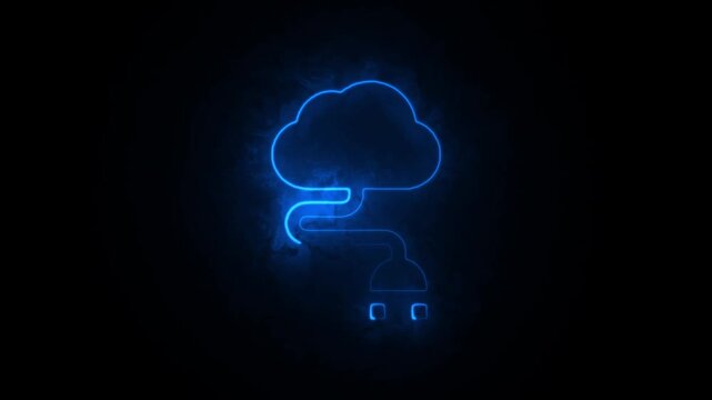 Neon blue cloud computing illustration data transfer network and digital technology concepts