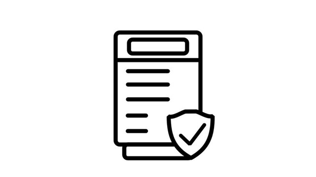 Verified Data Document Motion Icon. Motion icon of a digital document or smartphone screen with a checkmark shield, representing verified information and secure records.