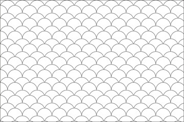 Seamless pattern of overlapping fish scale shapes in black outline on a white background, a simple geometric © MdAzgor