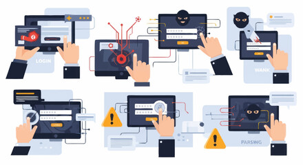Cybersecurity concept showing login attempts and security threats. © Anak