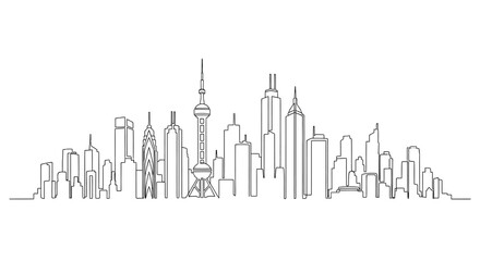 Fototapeta premium Continuous single line drawing of Shanghai city skyline.