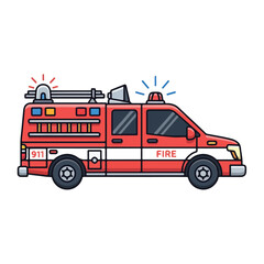 Fototapeta premium Fire rescue van with emergency lights on top