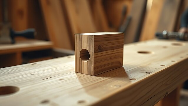 Woodworking bench with a mortise and tenon ready to join.