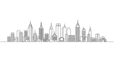 Obraz premium Continuous line drawing of a modern cityscape skyline.