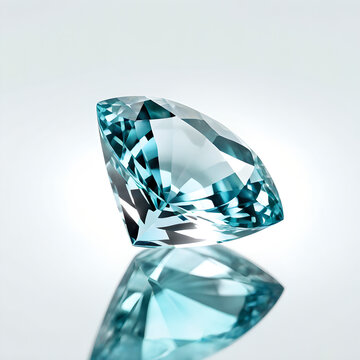 Trillion Cut Aquamarine Gemstone Isolated on White Background