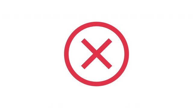 Minimal red cross error icon popup bounce animation on clean white background modern ui feedback symbol Prores Alpha Channel 4K 60fps