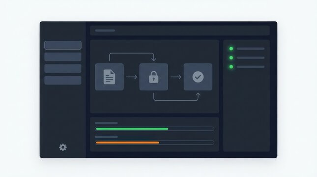 Dark Technology Dashboard Interface Showing Security Analytics.