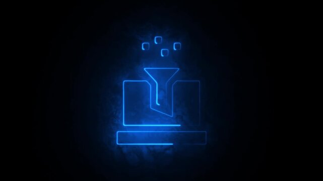 Neon blue data storage icon representing digital information cloud computing and secure data management systems