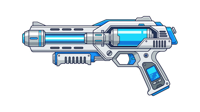 Futuristic sci-fi energy blaster gun with glowing blue light.