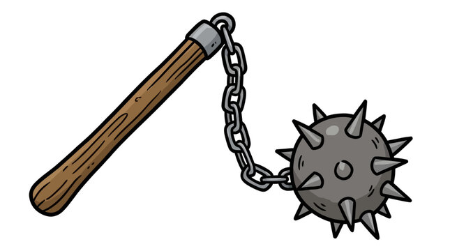 Cartoon style illustration of a medieval flail weapon.