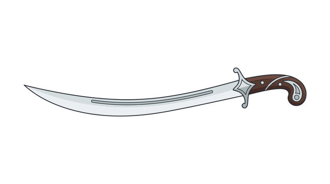 Historical Ottoman Scimitar Sword with Decorative Wooden Handle Illustration.