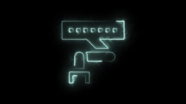 Neon glowing speech bubble with question mark exploring digital communication and artificial intelligence concepts