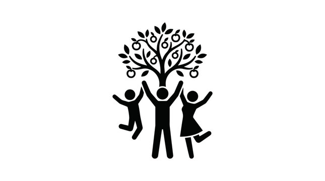 Family Holding Up Fruit Tree Silhouette