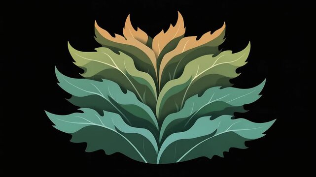 Stylized Layered Leaf Plant Illustration with Vibrant Green and Orange Gradients Isolated on Black Background for Modern Decorative Design