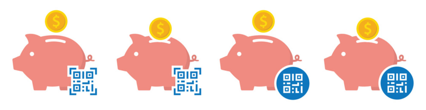 Piggy bank  qr code scan icon illustration