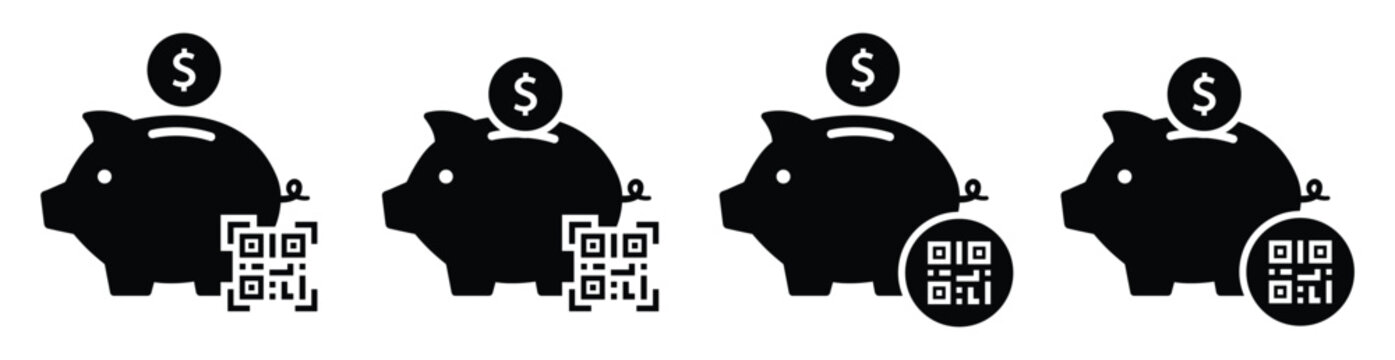 Piggy bank  qr code scan icon illustration