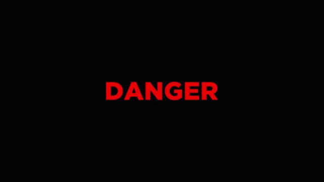 Text Animation danger message red color shrinks on black background