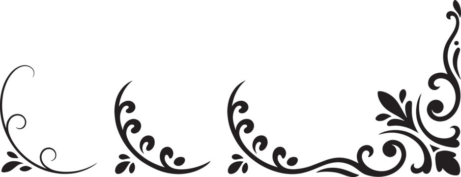 Elegant floral corner ornaments with decorative swirls and leaf elements for formal design projects