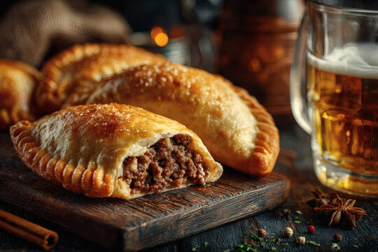 Savory beef empanadas with a cold beer.