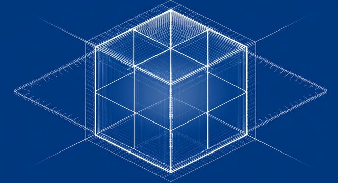 Design of architectural blueprints featuring a wireframe structure