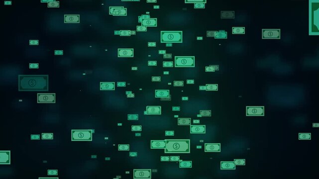 Money Dollar Bills Animation Background With Floating Cash Icons Finance Business Wealth Concept Digital Economy Loop Motion Design