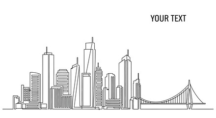 Fototapeta premium Continuous Line Drawing of City Skyline with Bridge.