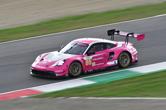 Scarperia, Italy - September 29th 2024: Porsche 911 GT3 R LMGT3 of team IRON DAMES drive by BOVY-FREY-GATTING in action during 4h of Mugello.