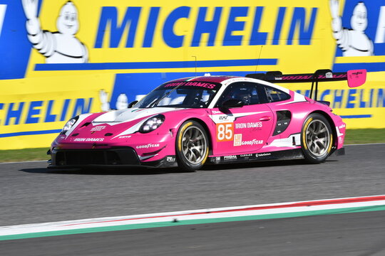 Scarperia, Italy - September 29th 2024: Porsche 911 GT3 R LMGT3 of team IRON DAMES drive by BOVY-FREY-GATTING in action during 4h of Mugello.