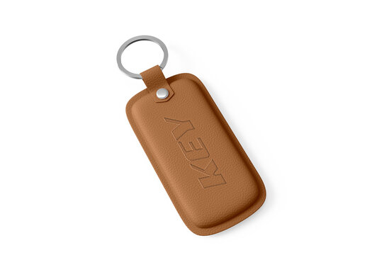 Leather Keychain Mockup on White Background