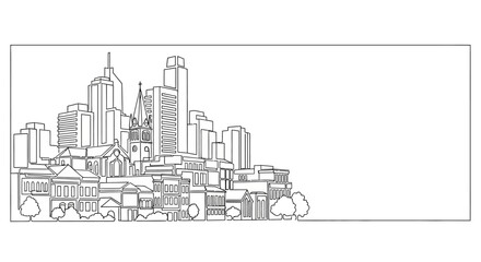 Naklejka premium Detailed hand drawn outline sketch of a modern city skyline.