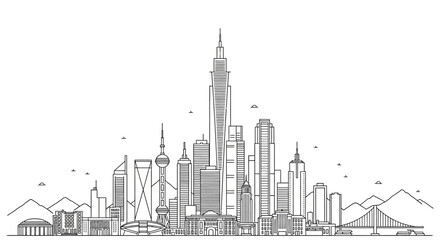 Obraz premium Detailed Hand Drawn Skyline of Modern Metropolitan City.