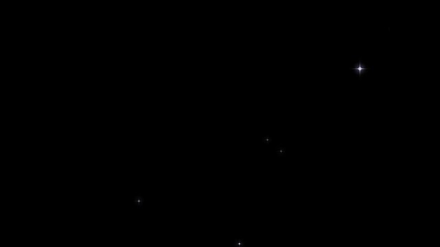 Twinkling glitter particle trail, magic sparkle, fairy dust trail, white glowing stars line, magic dust shimmer motion on black screen background. 4k video
