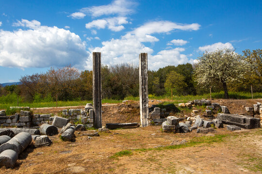 Remains of Ancient Marble Gateway Columns in Aphrodisias Archaeological Site