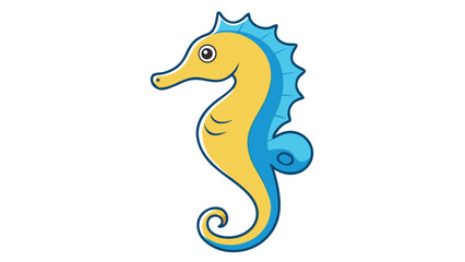 Fototapeta premium A vibrant and colorful cartoon seahorse character with a playful expression and detailed fins, showcasing an artistic design suitable for children's books, educational materials, or marine-themed illu