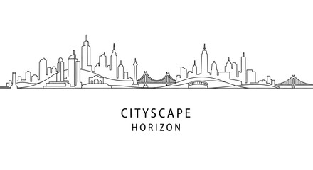 Obraz premium Hand drawn continuous line art cityscape skyline panorama.