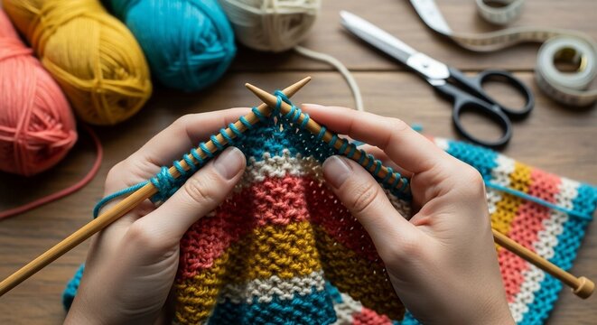 Knitting handcraft wooden table