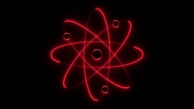 Molecule atom neon icon. Nuclear energy source. Atom core with electrons orbits. Science symbol. Quantum physics. Model of particle. Organic chemistry. Motion Graphic 4k animation video.