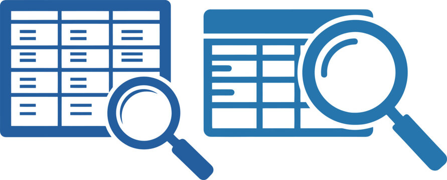 Two data tables with magnifying glasses illustrating the process of searching through information
