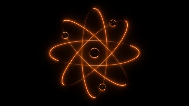 Molecule atom neon icon. Nuclear energy source. Atom core with electrons orbits. Science symbol. Quantum physics. Model of particle. Organic chemistry. Motion Graphic 4k animation video.