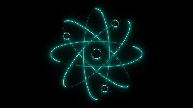Molecule atom neon icon. Nuclear energy source. Atom core with electrons orbits. Science symbol. Quantum physics. Model of particle. Organic chemistry. Motion Graphic 4k animation video.