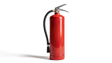 Obraz premium Red professional fire extinguisher on white background, fire safety equipment for emergency protection.
