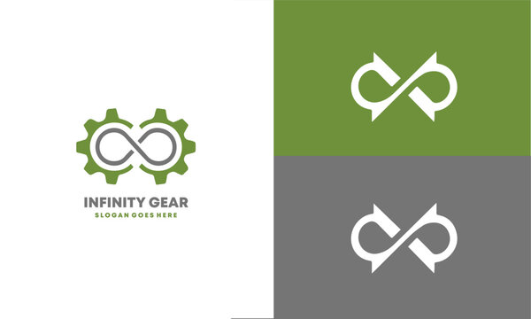 Infinity Gear Logo Design with Cogwheel and Endless Loop Symbol