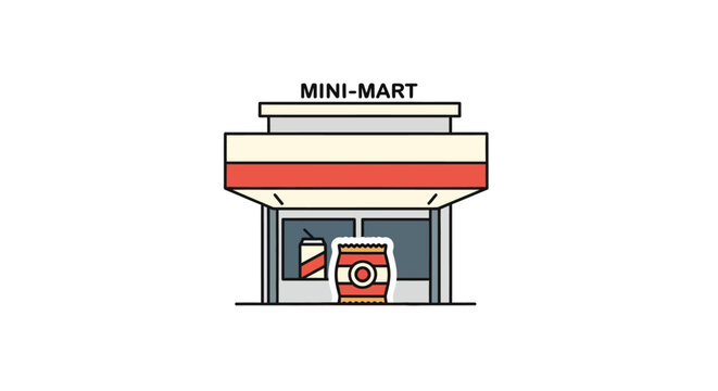 A colorful illustration of a mini mart storefront.