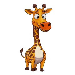 Fototapeta premium Cute surprised giraffe character illustration. Hand drawn funny African animal in marker art style. Spotted baby giraffe isolated on white background for nursery decor, kids stickers and prints.