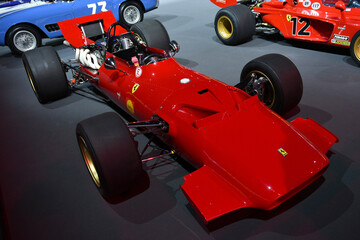 Fototapeta premium Scarperia; Italy - October 24th 2025: Ferrari 312 F1-69 on display during Ferrari World Finals 2025 at Mugello Circuit in Italy.