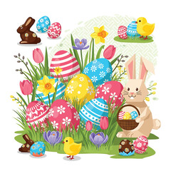 Obraz premium Easter bunny holding colorful eggs basket.