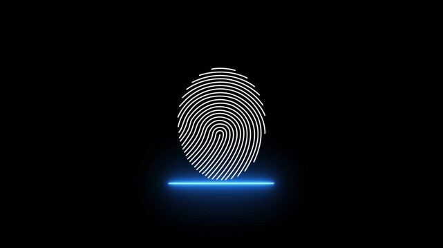 Neon finger print animation on black background. glowing fingerprint scanning icon motion. biometric scanner for identification video footage. Abstract fingerprint design Motion Graphic 