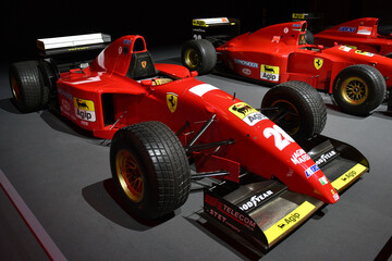 Fototapeta premium Scarperia, Italy - October 24th 2025: Ferrari 412 T2 ex Jean Alesi and Gerhard Berger on display during Ferrari World Finals 2025 at Mugello Circuit in Italy.