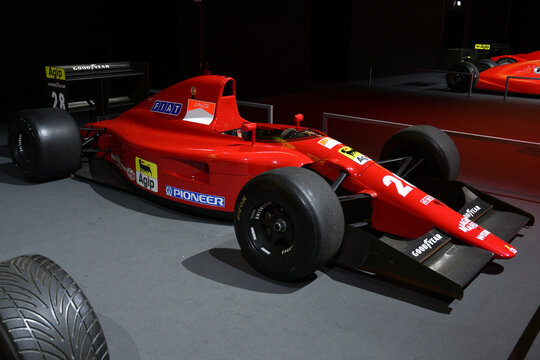 Scarperia, Italy - October 24th 2025: Ferrari 642 or F1-91 ex Alain Prost and Jean Alesi on display during Ferrari World Finals 2025 at Mugello Circuit in Italy.