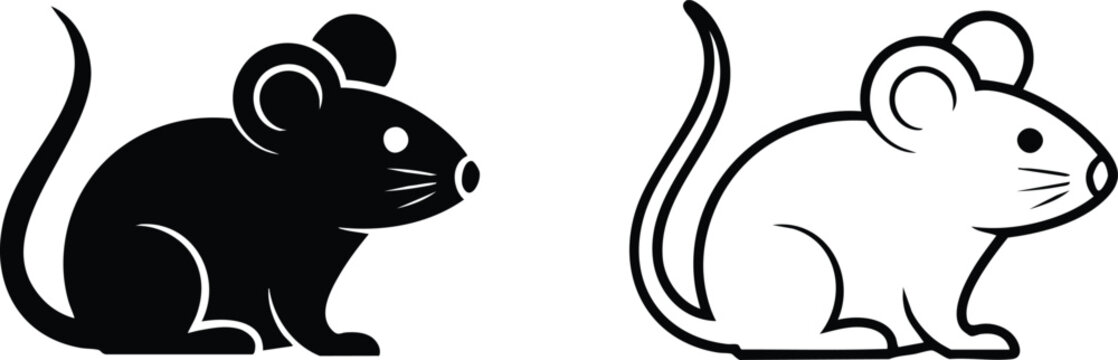 Minimalist Field Mouse and Laboratory Rodent Icon Set, Modern Small Animal Silhouette and Character Vector Graphics, Black and White Mouse Behavior and Pest Control Symbols, vector, illustration.